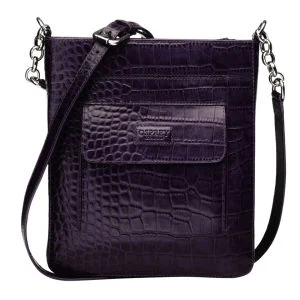 OSPREY LONDON The Carapace Polished Croc Leather Cross Body Bag - Purple