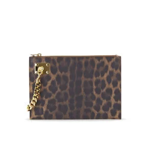 Sophie Hulme Women's Large Leather Zip Pouch with Chain - Leopard Image 1