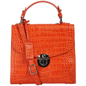 OSPREY LONDON The Maudie Polished Croc Leather Cross Body Bag - Orange