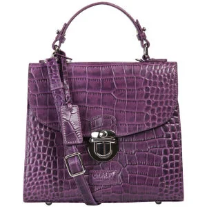 OSPREY LONDON The Maudie Polished Croc Leather Cross Body Bag - Purple