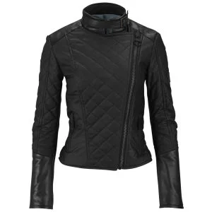 Knutsford Women's Leather Trim Wax Cotton Biker Jacket - Black Image 1