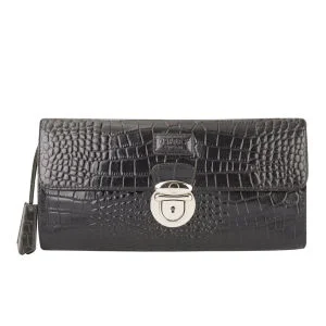 OSPREY LONDON Lamaar Croc Leather Long Clutch Bag - Black Image 1