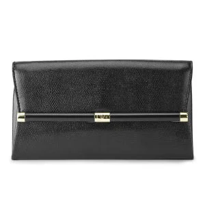 Diane von Furstenberg Women's Lizard Embossed Leather Envelope Clutch Bag - Black