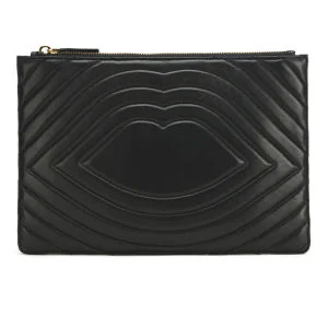 Lulu Guinness Lip Quilted Leather Purse - Black