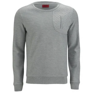 HUGO Men's Daldrop Quilted Chest Pocket Sweatshirt- Light Grey Marl