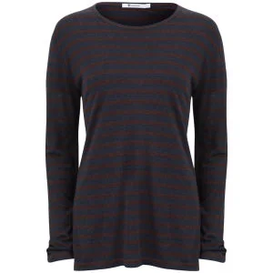 T by Alexander Wang Women's Linen Stripe Long Sleeve Tee - Ink and Iodine Image 1