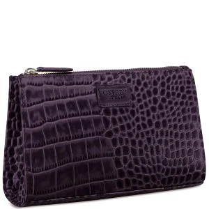 OSPREY LONDON The Large Belle Polished Croc Leather Make Up Bag - Purple
