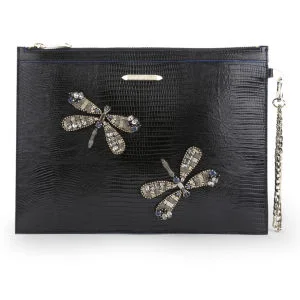 Matthew Williamson Women's Nomad Dragonfly Pouch Leather Clutch Bag - Black Lizard
