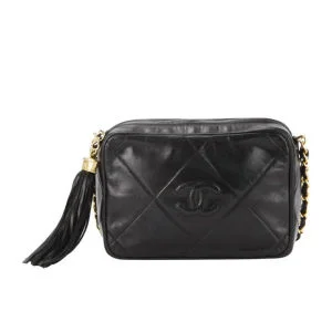 Chanel Vintage Fringe Quilted Leather Shoulder Bag - Black