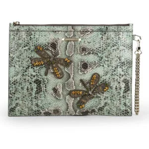 Matthew Williamson Women's Nomad Dragonfly Pouch Leather Clutch Bag - Mint Snake