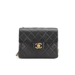 Chanel Vintage Leather Black Quilted Mini Shoulder Bag - Black Image 1