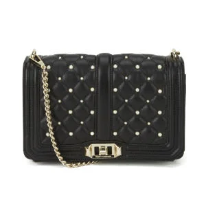 Rebecca Minkoff Leather Love Cross Body Bag with Pearls - Black Image 1