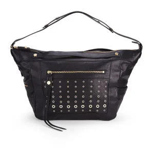 BOSS Orange Rayda-E Perforated Studded Leather Slouch Tote Bag - Black