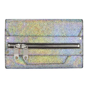MILLY Delano Metallic Leather Hand Through Clutch Bag - Silver Image 1