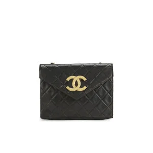 Chanel Women's Quilted Lambskin Leather Shoulder Pochette Bag - Large CC Logo - Black