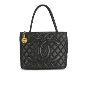 Chanel Women's Medallion Black Caviar Quilted Leather Hand Bag - Black