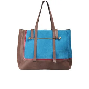 Rupert Sanderson Viki Leather Tote - Blue Suede and Brown Calf Leather Image 1