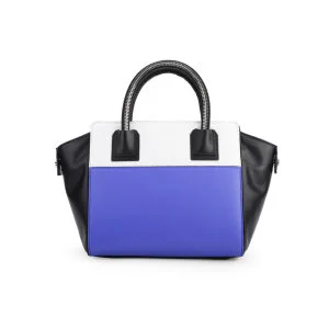 MILLY Logan Collection Small Leather Tote Bag - Blue Image 1