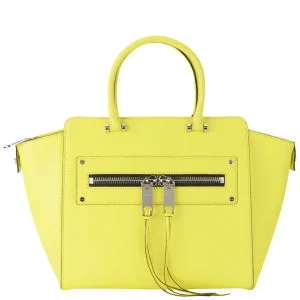 MILLY Riley Leather Tote Bag - Limeade Image 1