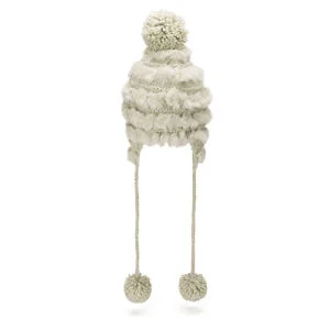 French Connection Delsa Knit and Faux Fur Bobble Hat - Cream