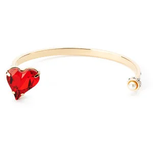Maria Francesca Pepe Thin Heart Cuff Bracelet with Swarovski and Pearl - Gold Image 1