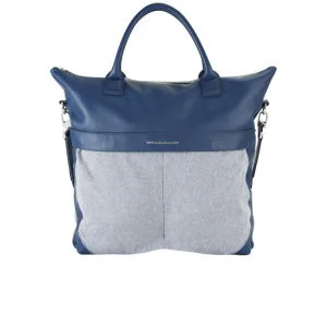 WANT LES ESSENTIELS O'Hare 2 Front Pocket Leather Shopper Tote Bag - Blue Checker/Baltic Blue