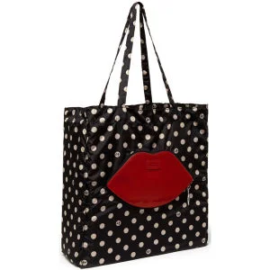 Lulu Guinness Red Lip Dot Foldaway Shopper - Black/Red