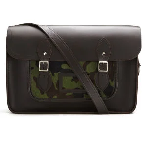 The Cambridge Satchel Company Men's 15 Inch Satchel with Camouflage Haircalf Pocket - Dark Brown Image 1