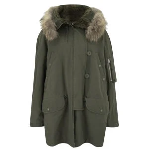 McQ Alexander McQueen Women's Fur Hooded Parka with Checked Lining - Khaki