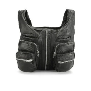 Alexander Wang Donna Shoulder Pocket Leather Slouch Bag - Black/Nickel