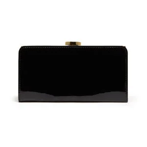 Lulu Guinness Flat Frame Patent Leather Purse with Lips - Black