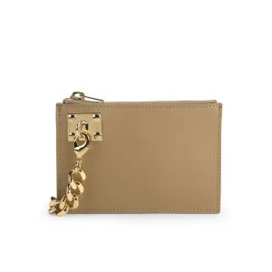 Sophie Hulme Small Zip Leather Pouch with Chain - Camel