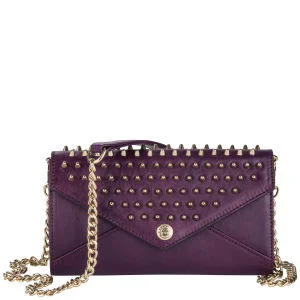 Rebecca Minkoff Leather Wallet on a Chain with Studs - Plum Image 1