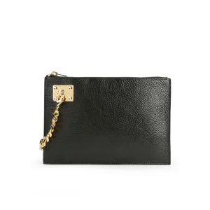 Sophie Hulme Large Zip Leather Pouch with Chain - Black
