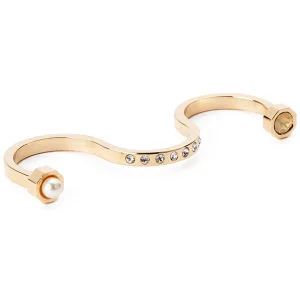 Maria Francesca Pepe Triple Finger Ring with Encrusted Swarovski Stones and Pearls - Gold