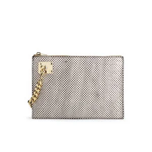 Sophie Hulme Large Zip Snake/Leather Pouch with Chain - Chequered Snake