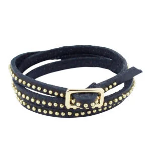 Markberg Marissa Studded Buckle Leather Bracelet - Black/Gold Image 1