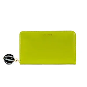 Lulu Guinness Patent Leather Continental Wallet with Humbug Zip - Chartreuse