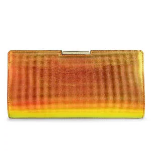 MILLY Crosby Iridescent Leather Frame Clutch Bag - Orange