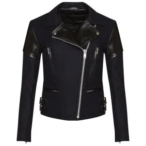 Victoria Beckham Women's Wool and Leather Biker Jacket - Navy Image 1
