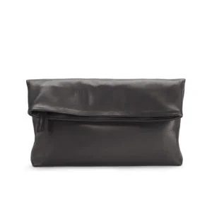 Mimi Luna Soft Zip Foldover Leather Clutch Bag - Black Image 1