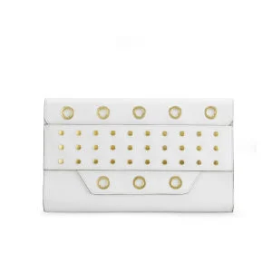 MILLY Kent Eyelet Stud Leather Clutch Bag - White Image 1