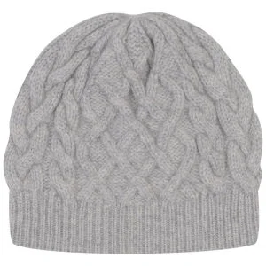 Johnstons of Elgin Cable Knit Cashmere Beanie Hat - Silver/Grey