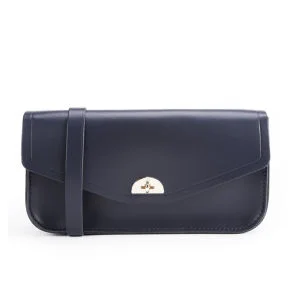 The Cambridge Satchel Company Leather Clutch Bag with Shoulder Strap - Navy Image 1