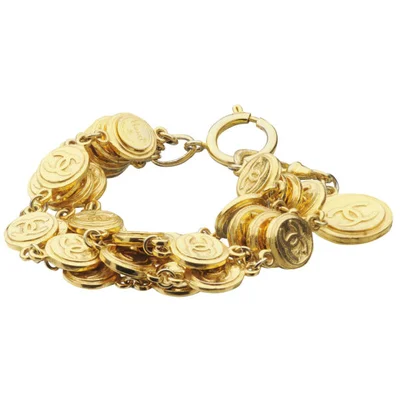 Susan Caplan Vintage Chanel Gilt Metal Multi 'CC' Coins Bracelet