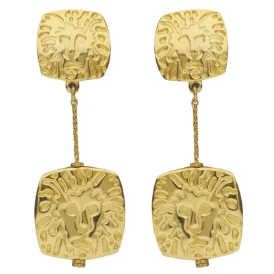 Susan Caplan Vintage Anne Klein Gold Plated Lions Head Drop Earrings 