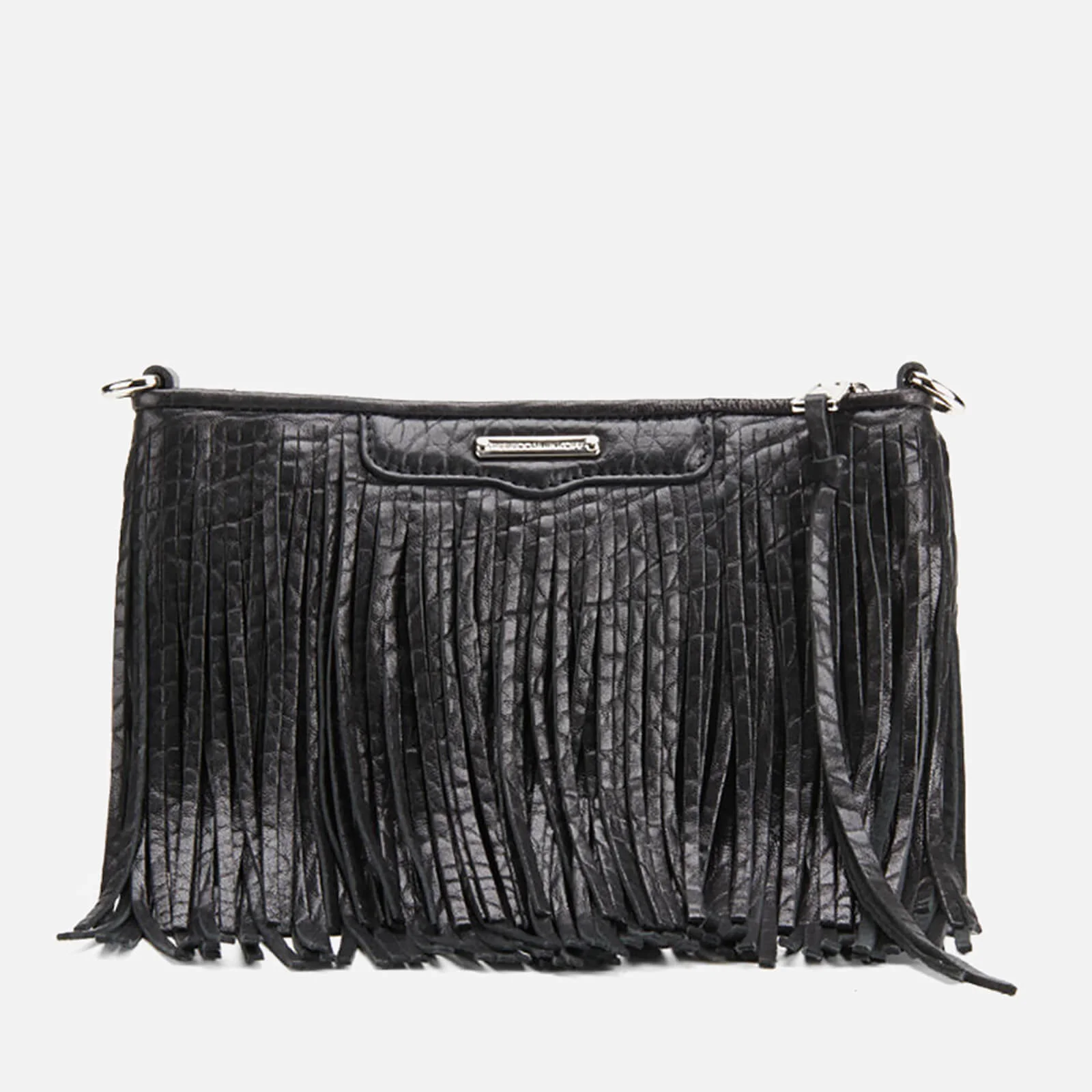 Rebecca Minkoff Finn Fringe Leather Clutch Bag - Black Image 1