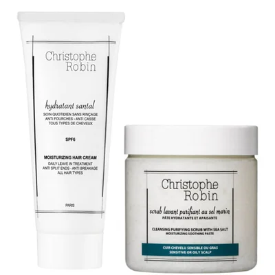 Christophe Robin Cleansing Purifying Sea Salt Scrub (250ml) and Moisturizing Hair Cream (100ml)