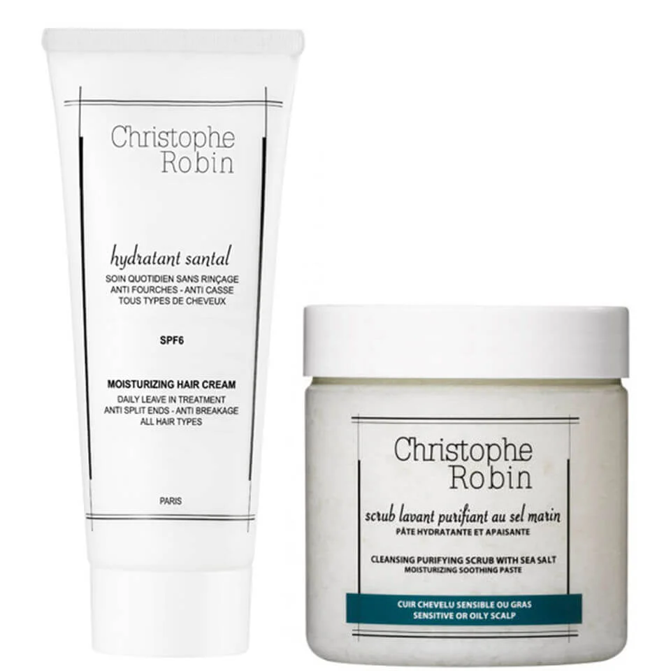 Christophe Robin Cleansing Purifying Sea Salt Scrub (250ml) and Moisturizing Hair Cream (100ml) Image 1