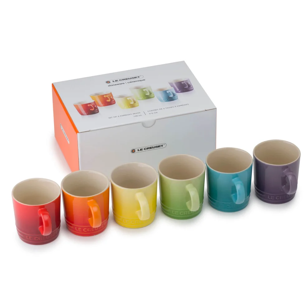 Le Creuset Stoneware Rainbow Espresso Mugs (Set of 6) - 100ml Image 1